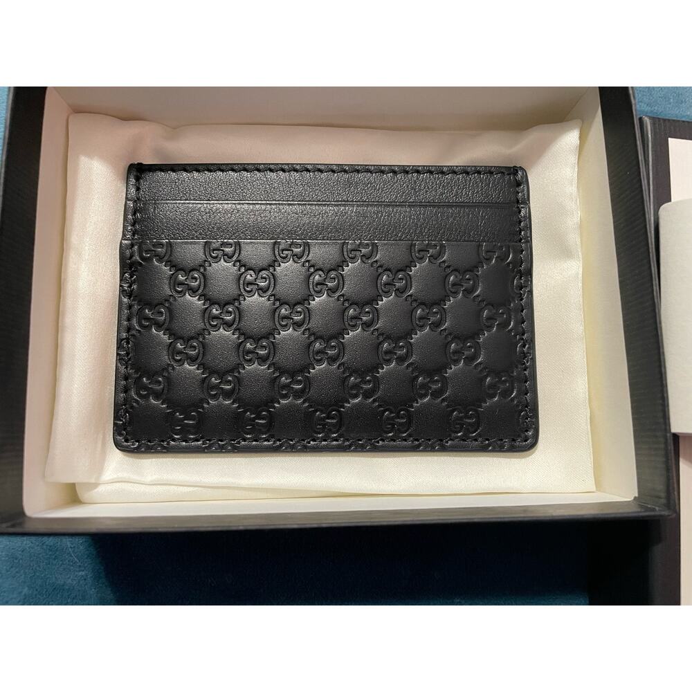 Black Leather Gucci Microguccissima Card Holder Wallet